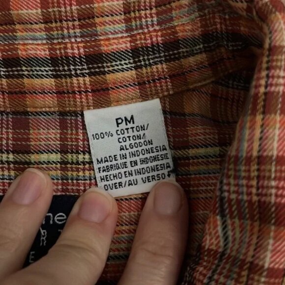 Vintage Liz Claiborne Top, Button Down, Petite Medium, Plaid Long Sleeve, Brown - Picture 3 of 4
